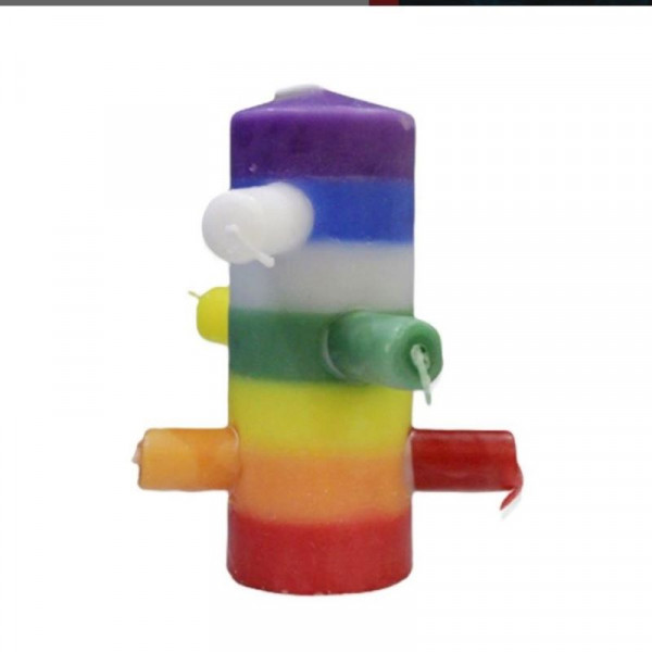 Vela Tumba Trabajos DRW De 7 Mechas Y 7 Colores - 14 Cm, Para Rituales Y Trabajos Espirituales